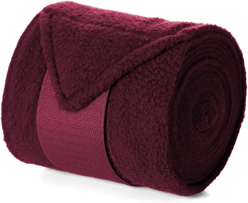 Equinavia Luna 9' Fleece Polo Wraps, Set of 4 Horse Leg Bandages with Storage Bag | Black - One Size - Wine Red - One Size - Image 4